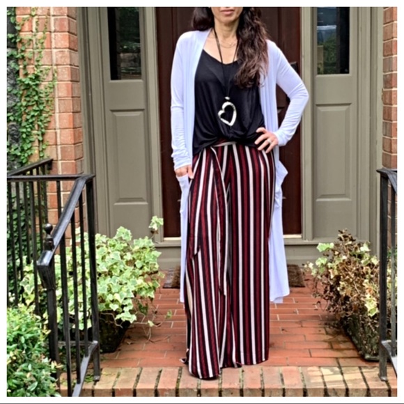 Chic faux wrap belted multi striped pants - Picture 3 of 8